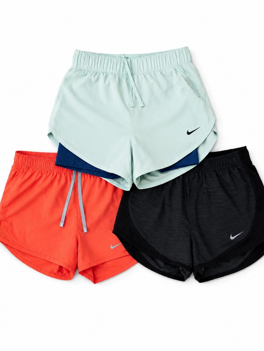 Nike Dri-Fit Women's 3-Pack Running Shorts — Mint, Coral, Black